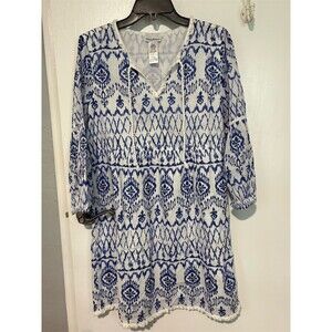Tommy Bahama Tunic Dress Swim Cover-Up Womens Size‎ S Blue Ikat V-Neck